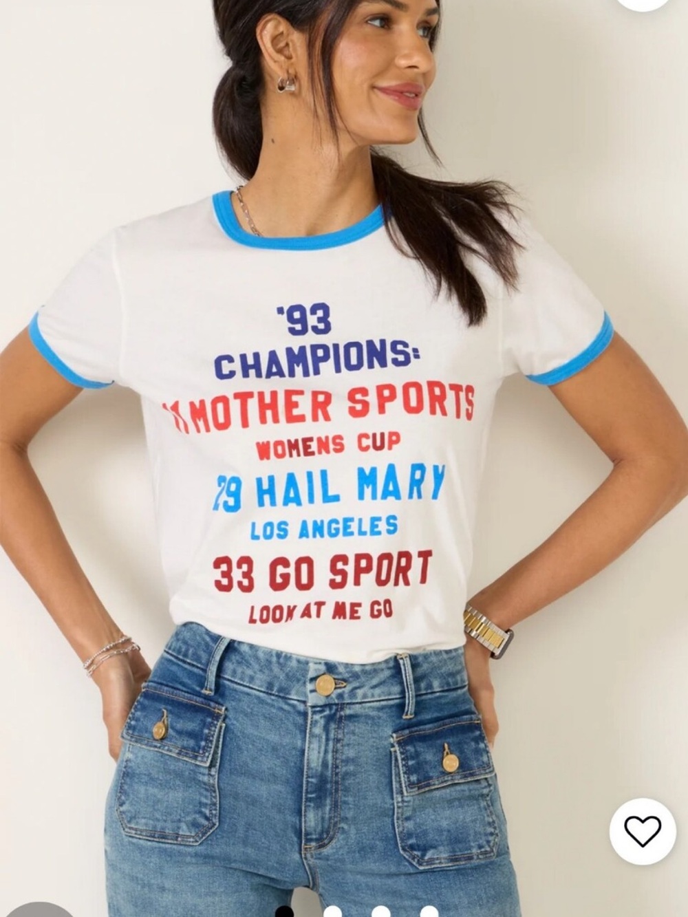 NEW MOTHER women's lil goodie goodie ringer tee in champions size small NWT
